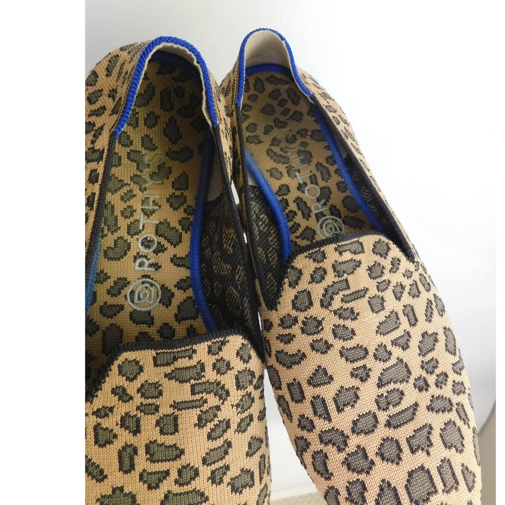 Rothys The Loafer Spotted Cat Leopard Print Knit Shoes Womens 10.5 Flat‎